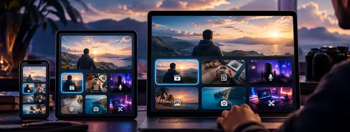 Dashboard zur Videoerstellung, in dem die Option für gesichtslose Videos unter den Erstellungstools hervorgehoben ist.